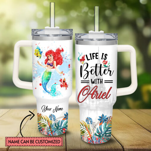 ariel disney princess cartoon custom stanley quencher 40oz stainless steel tumbler with handle h6plz