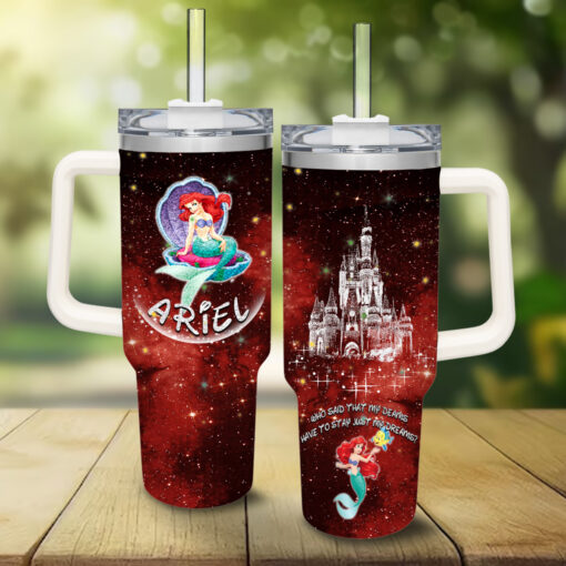 ariel disney princess cartoon custom stanley quencher 40oz stainless steel tumbler with handle wntje