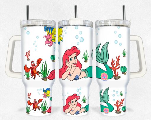 ariel the little mermaid disney princess cartoon custom stanley quencher 40oz stainless steel tumbler with handle grtjp