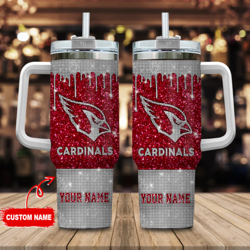 arizona cardinals nfl glitter and diamonds bling custom stanley quencher 40oz stainless steel tumbler with handle zmkju