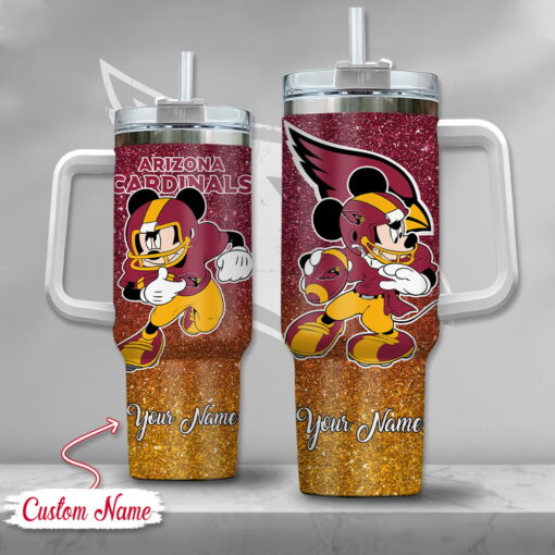 arizona cardinals nfl mickey mouse glitter custom stanley quencher 40oz stainless steel tumbler with handle kukmr