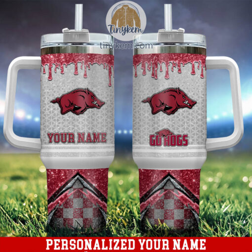 arkansas razorbacks glitter ncaa custom stanley quencher 40oz stainless steel tumbler with handle