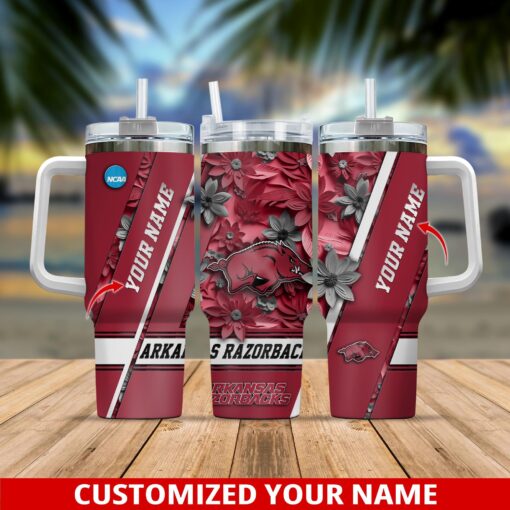 arkansas razorbacks ncaa custom stanley quencher 40oz stainless steel tumbler with handle ljbnn