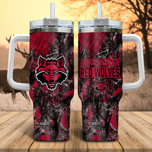 arkansas state red wolves ncaa hunting custom stanley quencher 40oz stainless steel tumbler with handle omrbb