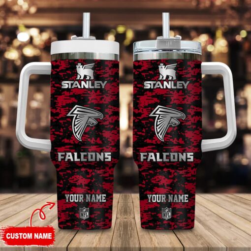 atlanta falcons nfl camouflage silver logo custom stanley quencher 40oz stainless steel tumbler with handle nwmgi