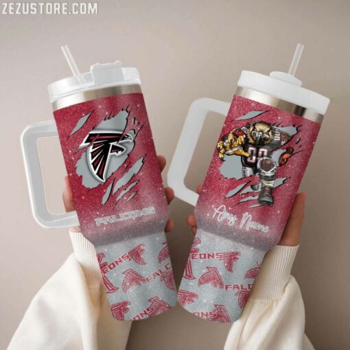 atlanta falcons nfl glitter custom stanley quencher 40oz stainless steel tumbler with handle ovvpe