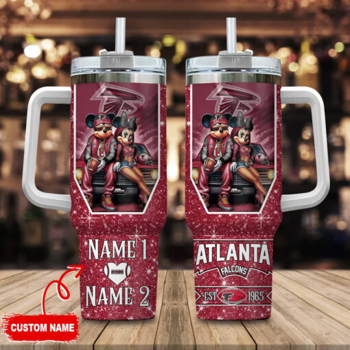 atlanta falcons nfl mickey and minnie couple custom stanley quencher 40oz stainless steel tumbler with handle