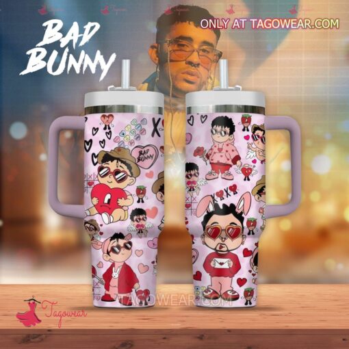 bad bunny chibi music custom stanley quencher 40oz stainless steel tumbler with handle 8zbyz