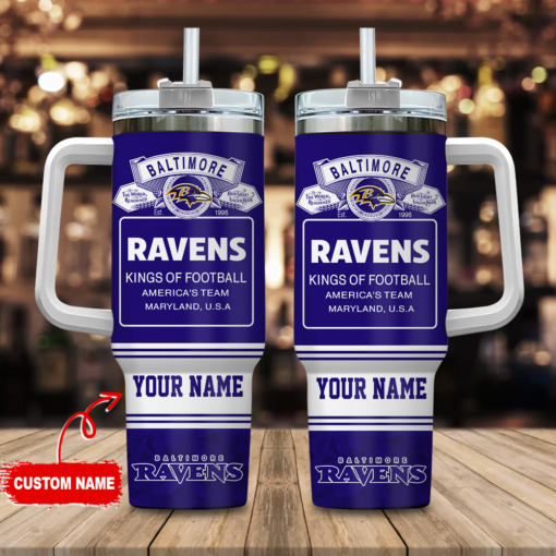 baltimore ravens nfl bud light custom stanley quencher 40oz stainless steel tumbler with handle