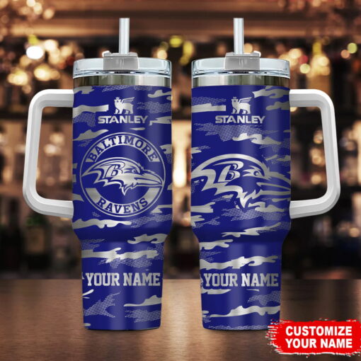 baltimore ravens nfl camo pattern custom stanley quencher 40oz stainless steel tumbler with handle bldmw