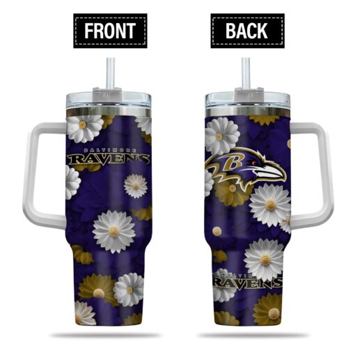 baltimore ravens nfl flowers custom stanley quencher 40oz stainless steel tumbler with handle pimin