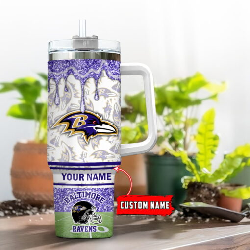 baltimore ravens nfl glitter custom stanley quencher 40oz stainless steel tumbler with handle p5rly