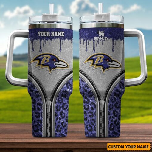 baltimore ravens nfl glitter leopard print custom stanley quencher 40oz stainless steel tumbler with handle z3dh6