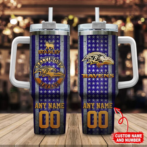 baltimore ravens nfl golden logos us flag custom stanley quencher 40oz stainless steel tumbler with handle smews