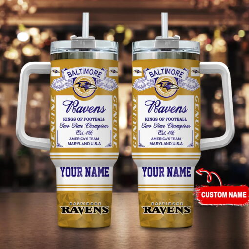 baltimore ravens nfl kings of football custom stanley quencher 40oz stainless steel tumbler with handle byftb