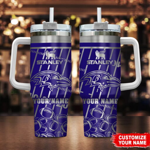 baltimore ravens nfl silver custom stanley quencher 40oz stainless steel tumbler with handle