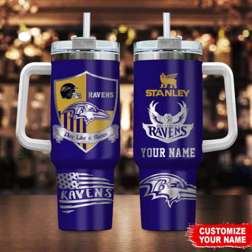 baltimore ravens nfl silver logo custom stanley quencher 40oz stainless steel tumbler with handle byzks