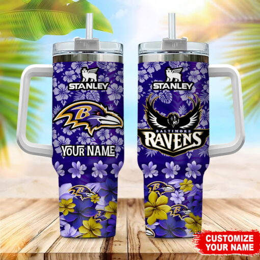 baltimore ravens nfl tropical floral custom stanley quencher 40oz stainless steel opzeu