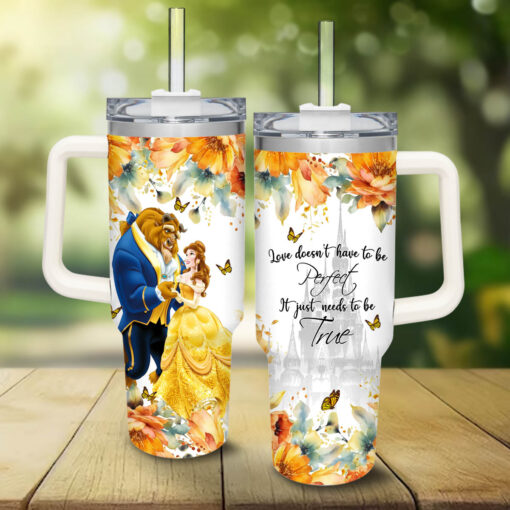 beauty and the beast disney princess cartoon custom stanley quencher 40oz stainless steel tumbler with handle 6icg2