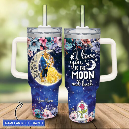 beauty and the beast disney princess cartoon custom stanley quencher 40oz stainless steel tumbler with handle e3rdu