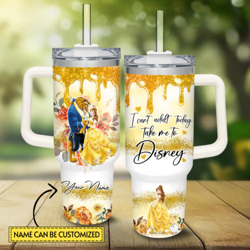 beauty and the beast disney princess cartoon custom stanley quencher 40oz stainless steel tumbler with handle lilgd