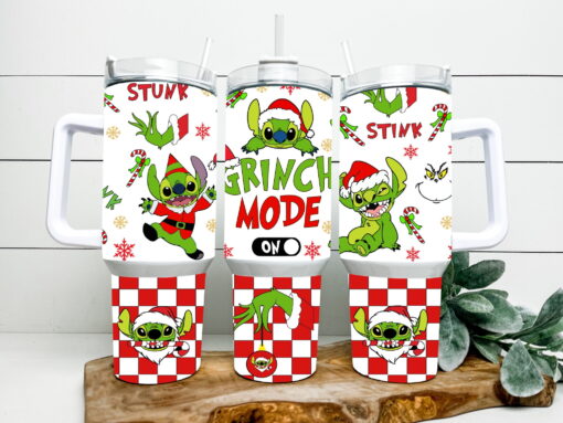 christmas stitch grinch mode disney cartoon custom stanley quencher 40oz stainless steel tumbler with handle n10rt