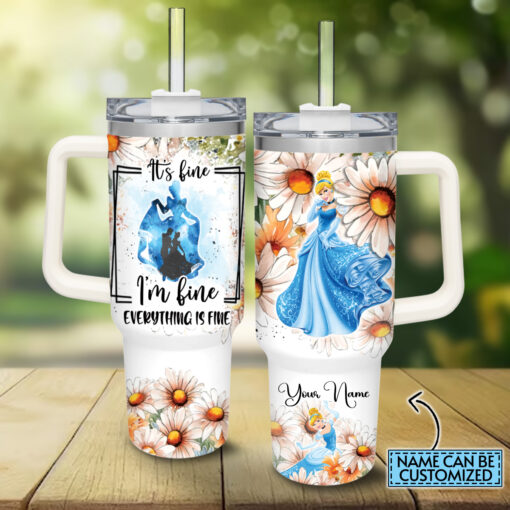 cinderella disney princess cartoon custom stanley quencher 40oz stainless steel tumbler with handle