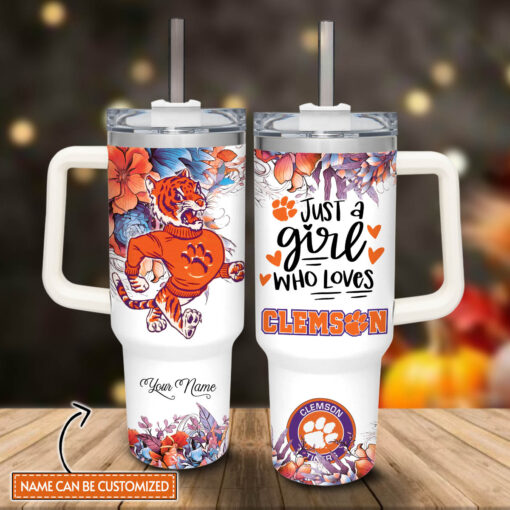 clemson tigers ncaa custom stanley quencher 40oz stainless steel tumbler with handle wusbk