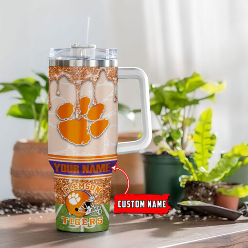 clemson tigers ncaa glitter custom stanley quencher 40oz stainless steel tumbler with handle 8hrwz