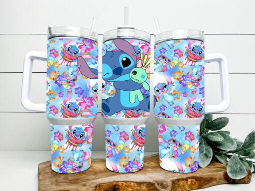 cute stitch disney cartoon custom stanley quencher 40oz stainless steel tumbler with handle utbeh