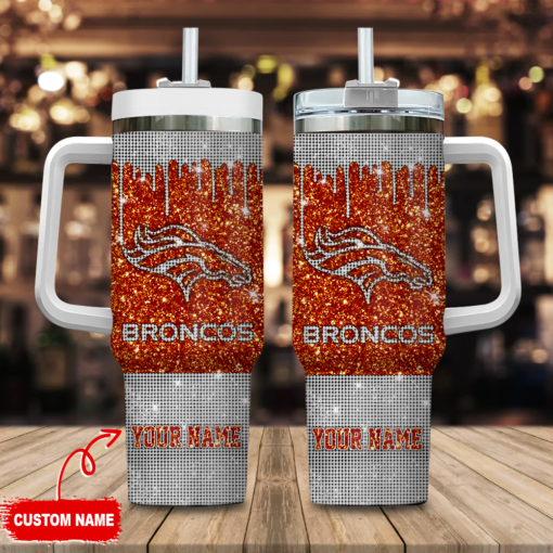 denver broncos nfl glitter and diamonds bling custom stanley quencher 40oz stainless steel tumbler with handle