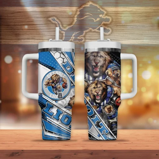 detroit lions mascot custom stanley quencher 40oz stainless steel tumbler with handle f32g0