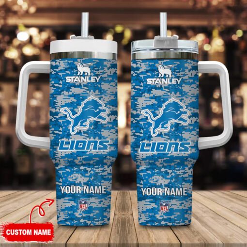 detroit lions nfl camouflage custom stanley quencher 40oz stainless steel tumbler with handle icaly