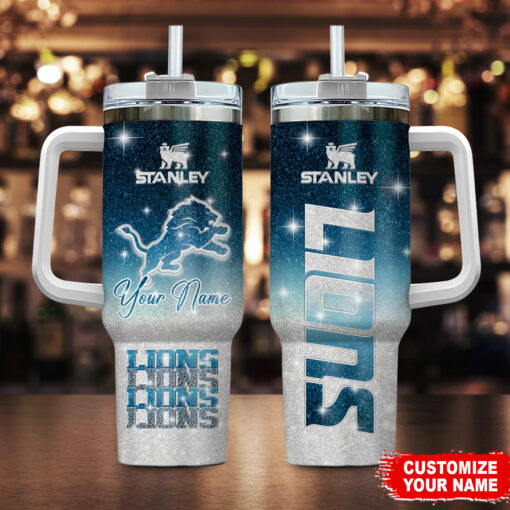 detroit lions nfl glitter custom stanley quencher 40oz stainless steel tumbler with handle lzccu