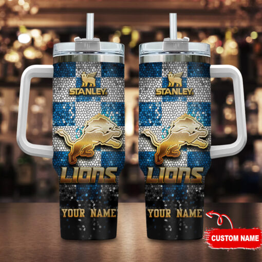 detroit lions nfl glitter golden logo custom stanley quencher 40oz stainless steel tumbler with handle jh0hc