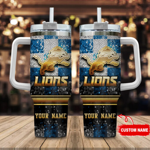 detroit lions nfl glitter golden logo custom stanley quencher 40oz stainless steel tumbler with handle yudlq