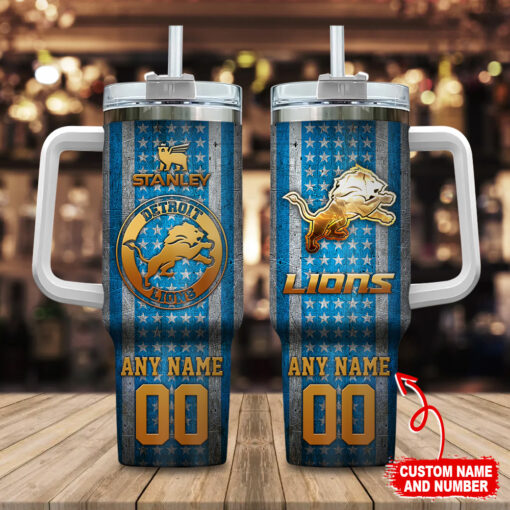 detroit lions nfl golden logos us flag custom stanley quencher 40oz stainless steel tumbler with handle 9h1d5