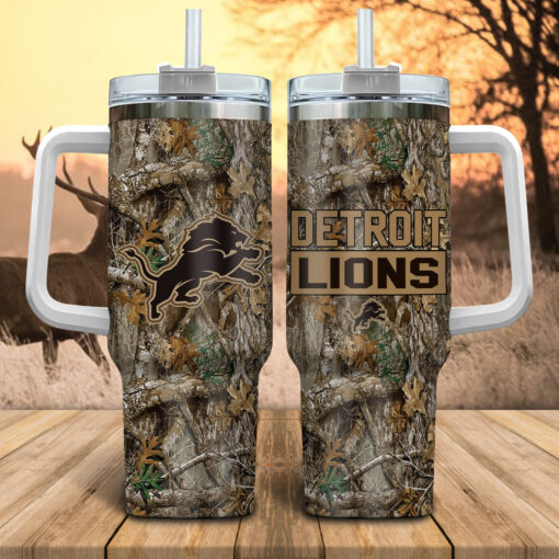 detroit lions nfl hunting custom stanley quencher 40oz stainless steel tumbler with handle