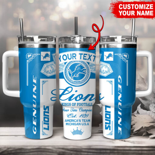 detroit lions nfl kings of football custom stanley quencher 40oz stainless steel tumbler with handle rcy3h