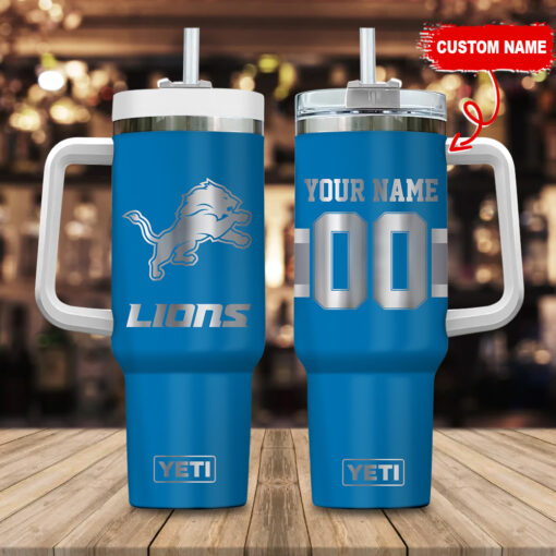 detroit lions nfl laser engraved effect custom stanley quencher 40oz stainless steel tumbler with handle olclv