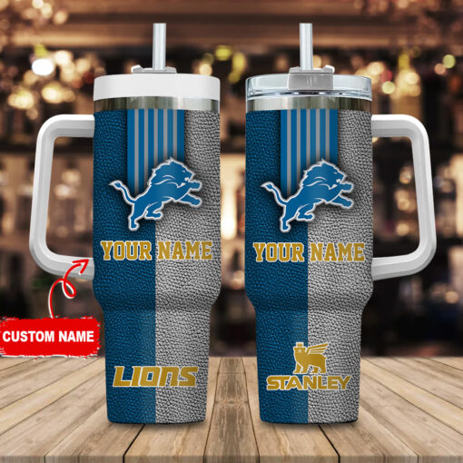 detroit lions nfl leather effect custom stanley quencher 40oz stainless steel tumbler with handle otscq