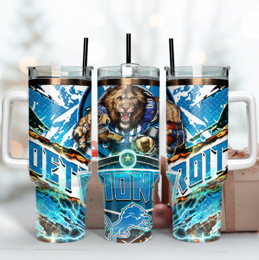 detroit lions nfl mascot custom stanley quencher 40oz stainless steel tumbler with handle gmf1d