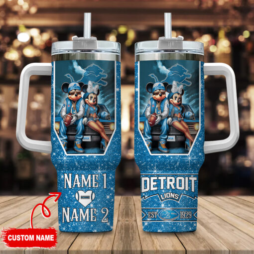 detroit lions nfl mickey and minnie couple custom stanley quencher 40oz stainless steel tumbler with handle grok7