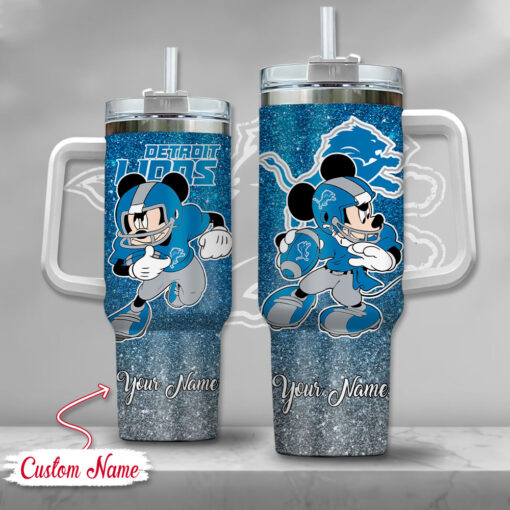 detroit lions nfl mickey mouse glitter custom stanley quencher 40oz stainless steel tumbler with handle nol0i