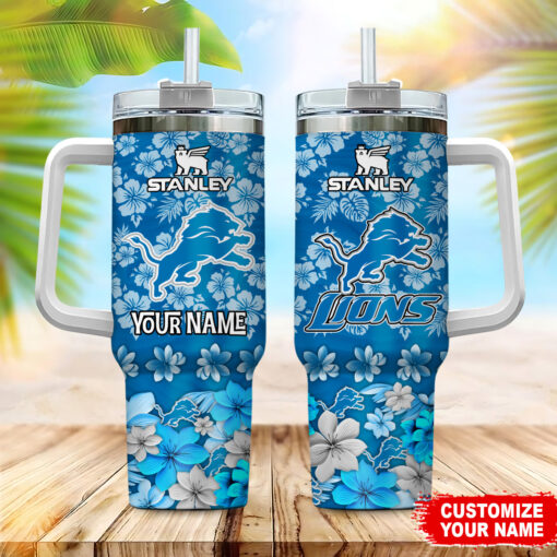 detroit lions nfl tropical floral custom stanley quencher 40oz stainless steel judaj