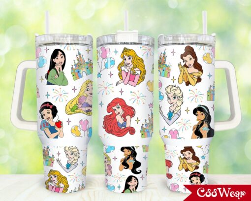 disney princesses cartoon custom stanley quencher 40oz stainless steel tumbler with handle crnn3