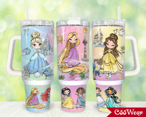 disney princesses cartoon custom stanley quencher 40oz stainless steel tumbler with handle j6cu1