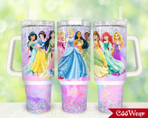 disney princesses cartoon custom stanley quencher 40oz stainless steel tumbler with handle js4uk