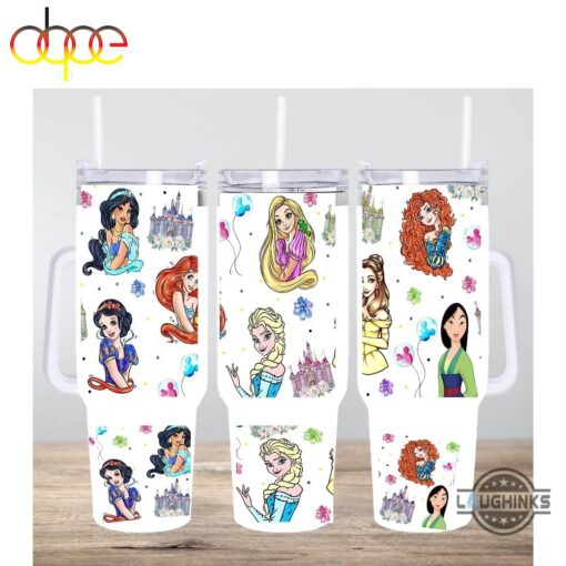 disney princesses cartoon custom stanley quencher 40oz stainless steel tumbler with handle zgajv