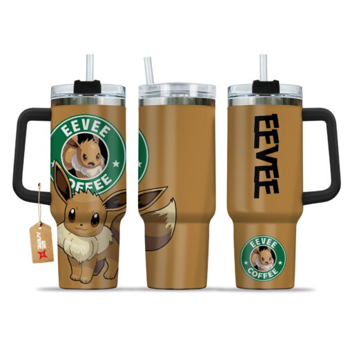 eevee coffee pokemon anime custom stanley quencher 40oz stainless steel tumbler with handle fbrtc